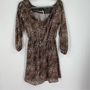 Nikibiki Women’s Scoop Neck Long Sleeve Animal Print Mini Fit and Flare Dress S